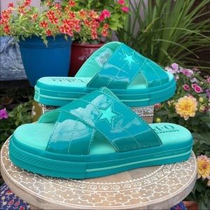 ⭐️ New Converse One Star Teal Green Leather Slides ⭐️